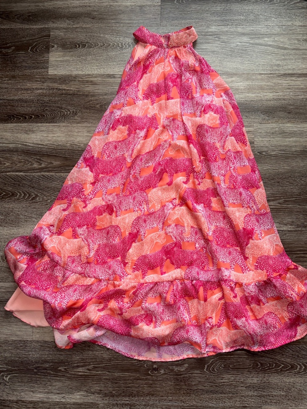 Molly Bracken Pink and Cheetah 🐆 Patterned Halter Maxi Dress